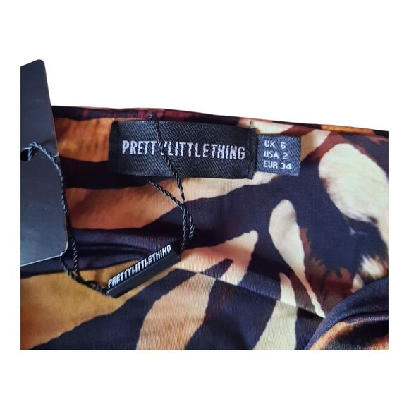 PrettyLittleThing Tiger Print Jersey Halter Top - Picture 2 of 4